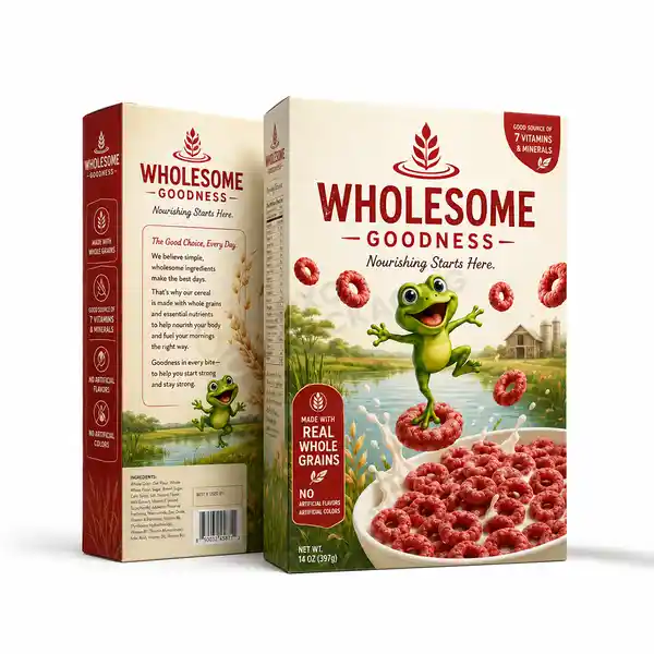 printed Frog on cereal box