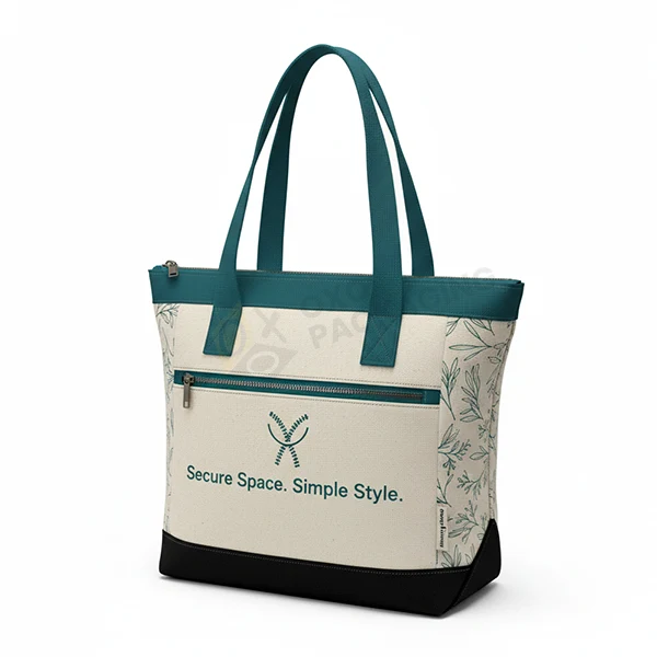 printed zipper tote bag