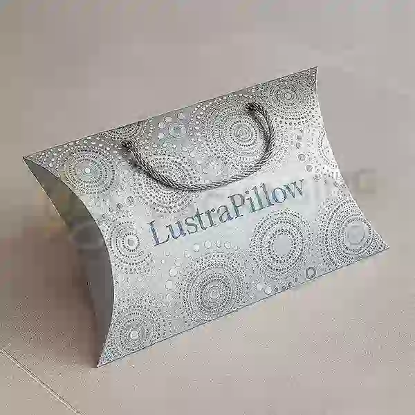 silver pillow packaging with logo
